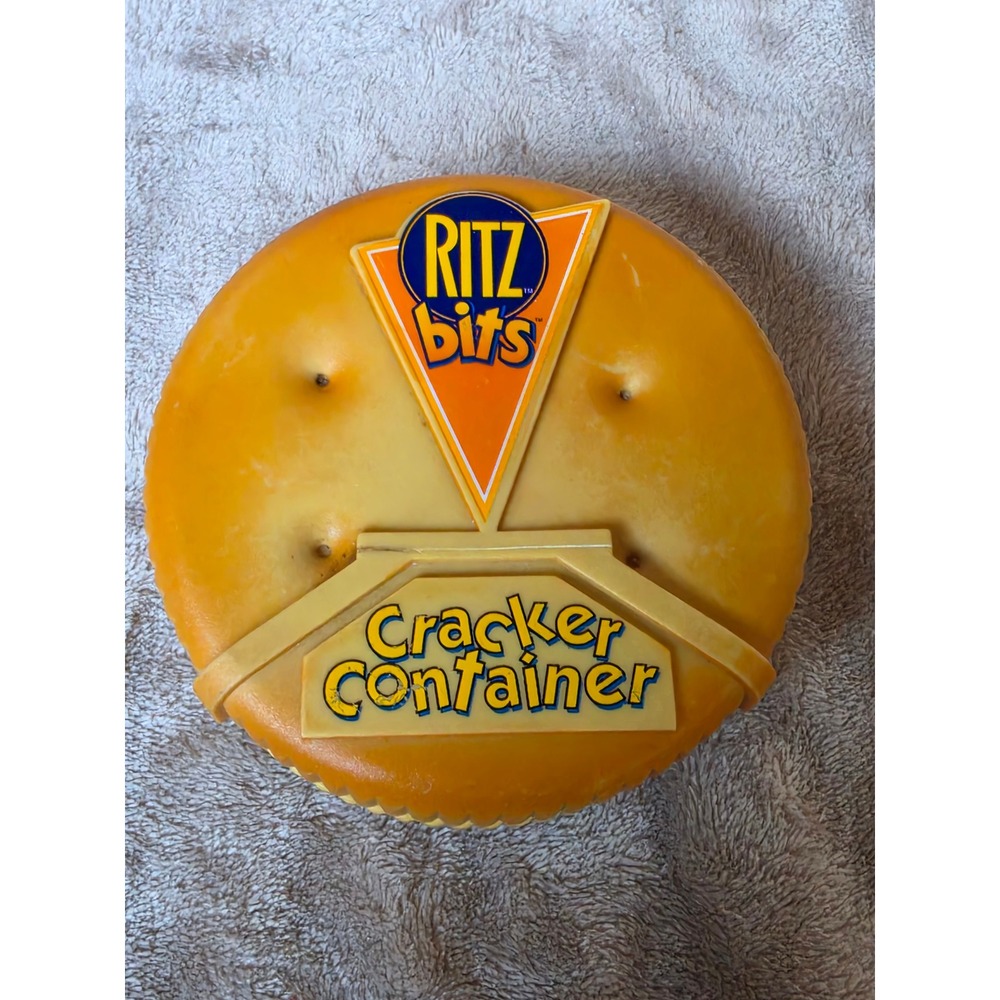 Vintage Ritz Bits Cracker Container Round Plastic Snack Storage Case Novelty Tan